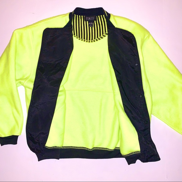 v i n t a g e :: Electric Fleece Bomber Jacket Rare 80s Neon Yellow - Picture 8 of 13